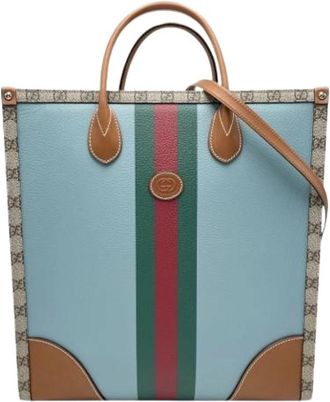 Gucci Pre-owned Vintage Tote Bag - Dames - Vintage Shopper - Blauw - ONE Size - Leer - Vintage
