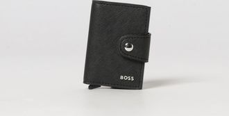 HUGO BOSS Saffiano Leather Bifold Card Holder with Tab Closure and Logo