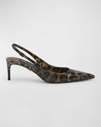 Dolce & Gabbana Animal-Print Patent Slingback Pumps