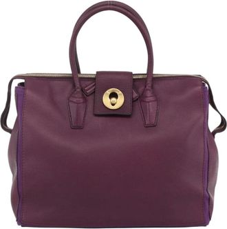 Saint Laurent Pre-owned Tote Bags, female, Purple, Size: ONE SIZE Pre-owned Vintage Leather Top Handle Bag