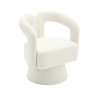 STILVORA Sill&oacute;n Giratorio 360&deg; Acolchado Ancho Con Brazos Redondeados, Confort Suave, Base Met&aacute;lica, En Boucl&eacute; Beige