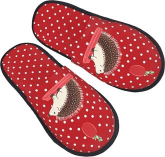Generic Slippers Red Polka Dot Hedgehog Breathable Plush Slippers Lightweight Anti-Slide Slipper For Indoor Travel Guest Room L