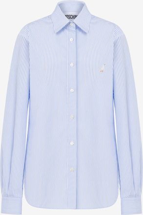 Moschino Camicia in popeline rigato Goose Embroidery - Blu