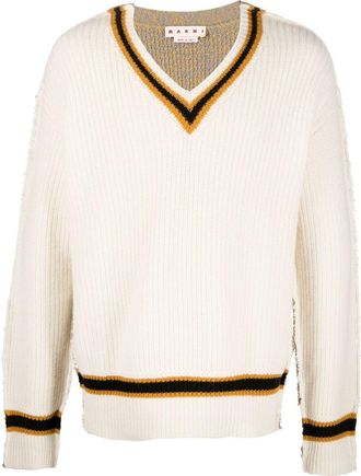 Marni V-neck knitted jumper - men - Virgin Wool/Polyamide/Alpaca Wool - 50 - Neutrals