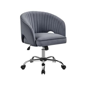 Yaheetech Yaheetech - Silla De Oficina Silla Terciopelo Silla Con Rudas Sillon Para Trabajo Silla Altura Ajustable Tapizada De Terciopelo Silla Gris Claro