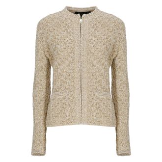 Fabiana Filippi Cardigans, female, Beige, Size: M Lightweight Round-neck Sequined Tweed Jacket