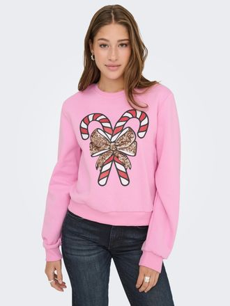 Only Weihnachtssweatshirt ONLY ONLYDA XMAS L/S O-NECK BOX SWT, Damen, Gr. XL, bonbon print:candy, angeraute Sweatware, Obermaterial: 60% Baumwolle, 40% Pol