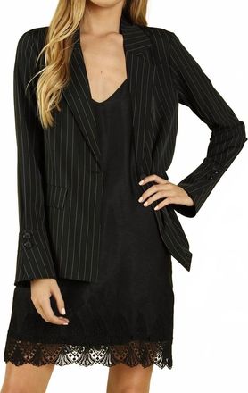 Honey Punch Power Hour To Happy Hour Striped Blazer In Black