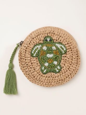 Fat Face FatFace Natural Turtle Beaded Raffia Pouch