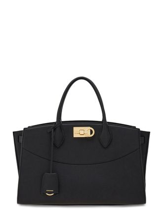 Ferragamo Structured Rectangular Handbag with Gold-Tone Turn-Lock Closure