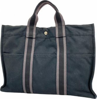 Herm&egrave;s Black Canvas Tote Bag (Pre-Owned)