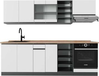 Vicco Mueble De Cocina R-line, Blanco/antracita, 240 Cm, Et Roble