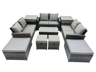 Fimous Lounge Double Seat Sofa Coffee Table Set with 2 Side Tables 4 Stool in Dark Grey