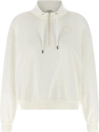 Brunello Cucinelli Hoodies & sweatvesten, Dames, Wit, XS, Katoen, Piqu&eacute; Katoenen Sweatshirt