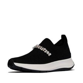 FitFlop Womens Flow Pearls & Crystals Knit Slip-On Sneakers In Black