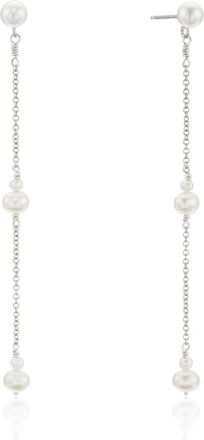 Lily & Roo Silver Three Pearl Drop Earrings