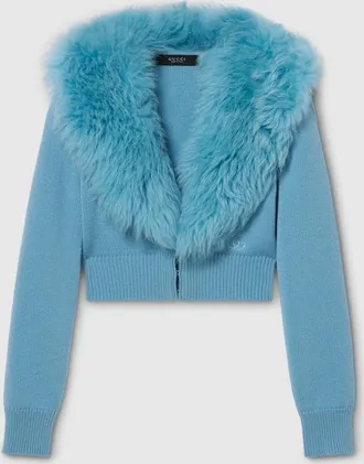 Gucci Knit Wool Cashmere Cardigan, Blue, Ready-to-wear