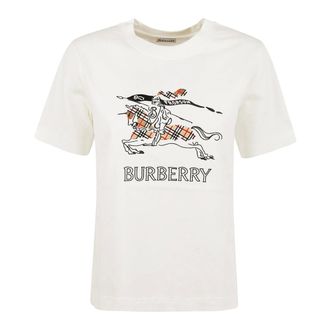Burberry T-Shirts, female, White, Size: M Equestrian Knight Design Cotton T-shirt
