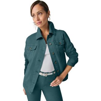 Jessica London Classic Cotton Denim Jacket in Mystic Pine at Nordstrom, Size 32