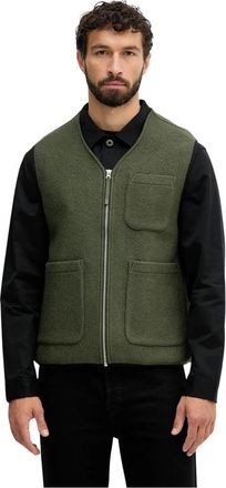 Benetton Gilet in Wolmix - Heren - Bodywarmers - Groen - S - Wol - Jassen