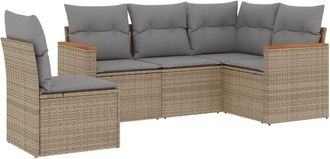 vidaXL Juego De Sof&aacute;s Jard&iacute;n Con Cojines 5 Pzas Rat&aacute;n Sint&eacute;tico Beige Vidaxl