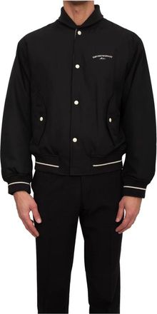 Emporio Armani Jassen, Heren, Zwart, S, Nylon, Nylon Bomber met Logo Borduurwerk