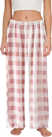 Generic Pyjama Bottoms Womens Pink Plaid Pyjama Bottoms Womens Tartan-Wide Leg Trousers For Women Uk Plus Size Lounge Loungewear Womens Trousers With Pockets 