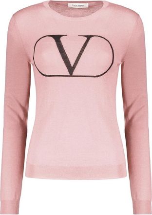 Valentino WomenS Pink Wool Crewneck Sweater, Size 42