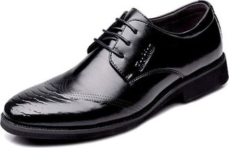 Generic Dress Shoes for Men Lace Up Wing Tip Burnished Toe Derby Shoes Vegan Leather Block Heel Low Top Resistant Non Slip Anti-Slip Prom(Black,5.5 UK)