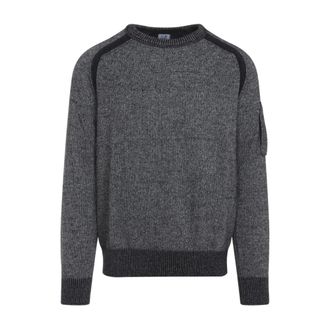 C.P. Company Round-neck Knitwear, male, Gray, Size: XL Melange Grey Pullover with Dark Grey Details