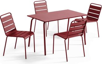 Oviala Mesa de jard&iacute;n de metal y conjunto de 4 sillas p&uacute;rpura