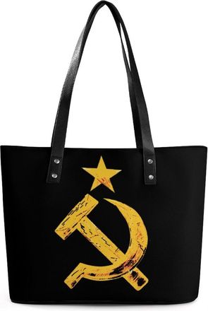 Generic Russian Soviet Flag Hammer And Sickle Tote Bags for Women Cute Shoulder Purses Handbags