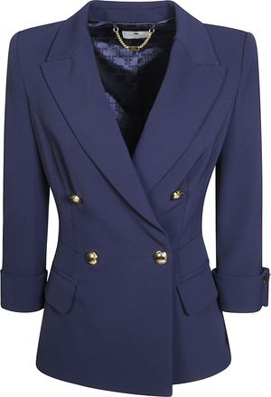Elisabetta Franchi Gold-Tone Buttons Tailored Double-Breasted Blazer