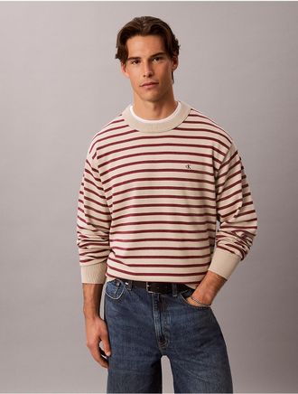 Calvin Klein Jeans Calvin Klein Mens Smooth Cotton Stripe Easy Sweater - Multi - 2XL