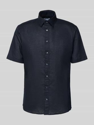 Jake*s Slim Fit Leinenhemd mit Knopfleiste in Black, Gr&ouml;&szlig;e XL