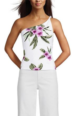 Lands End Slender One Shoulder Top in White/magenta Plumeria at Nordstrom, Size X-Large