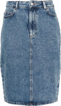 Moschino logo-appliqu&eacute; pencil denim skirt - women - Cotton/Cotton/Polyester - L - Blue