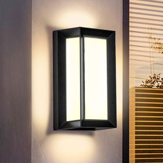 OEM Aplique De Pared Exterior Rectangular Moderno De 18 W, Temperatura De Color De 3000 K, Marco Completamente Negro, Luz Blanca C&aacute;lida, Resistente Al Agu