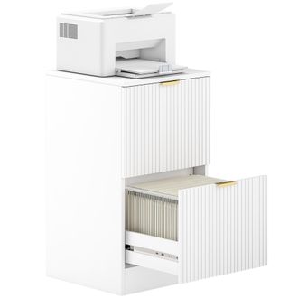 OEM Cajonera De Escritorio Con 2 Cajones Frentes Acanalados Mueble Archivador Para Tama&ntilde;o A4 O Carta 40x40x71 Cm Blanco