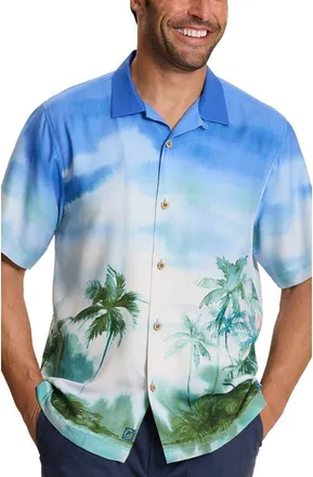 Tommy Bahama Palm Drift Silk Camp Shirt in Cabana Blue at Nordstrom, Size Xxx-Large