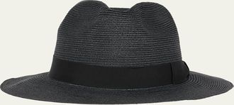 Giorgio Armani Mens Jute Ribbon-Band Fedora Hat