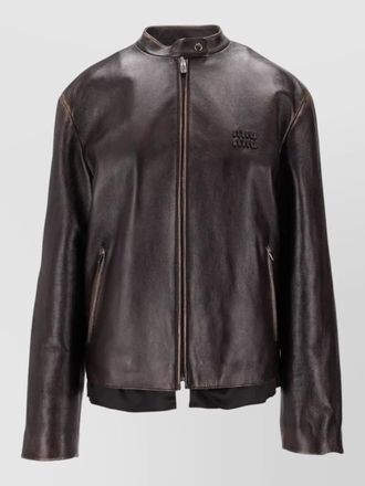Miu Miu leather jacket with stand collar and pockets