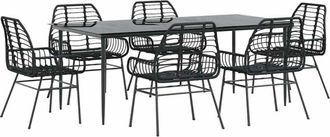 vidaXL Vidaxl - 7 Piece Garden Dining Set Black Poly Rattan Glass