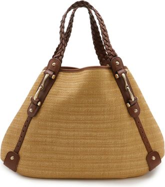 Gucci Horsebit Brown Raffia Leather Shoulder Bag Tote Bag (Pre-Owned)