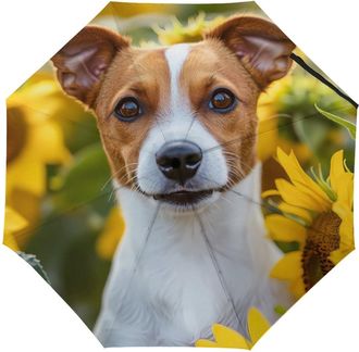 Generic Jack Russell Terrier Sunflower Compact Umbrella Automatic & Manual Folding Umbrellas for Men Women Travel Windproof Lightweight Automatic