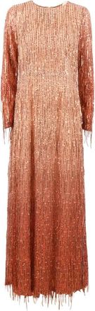 Clips Abito Paillettes Lungo - Dames - Maxi kleedjes - Beige - 2XS - Pailletten - Kleedjes