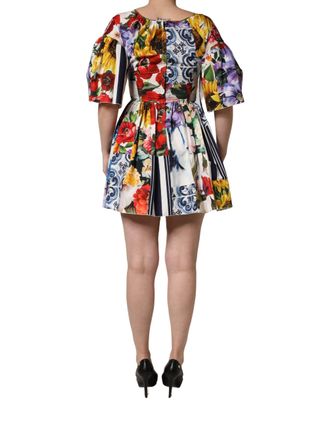 Dolce & Gabbana Womens Multicolor Patchwork Cotton Poplin Mini Dress