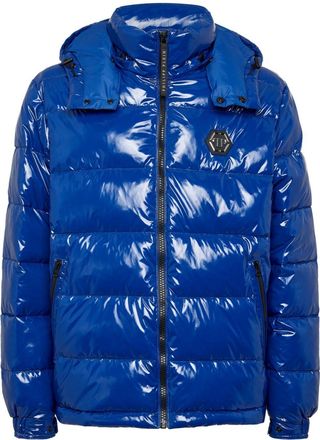 Philipp Plein Hexagon logo-plaque padded jacket - men - Polyester/Polyamide - XXXXL - Blue