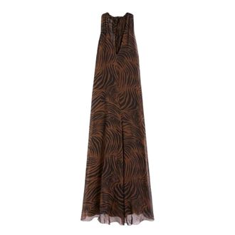 Max Mara Maxi Dresses, female, Brown, Size: M Long Sleeveless Dress with All-over Printed Motif