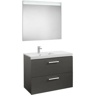 Roca Conjunto De Mueble Con 2 Cajones, Lavabo Y Espejo Con Luz Led Prisma Roca Color: Gris Antracita - Posici&oacute;n Del Lavabo: Izquierda